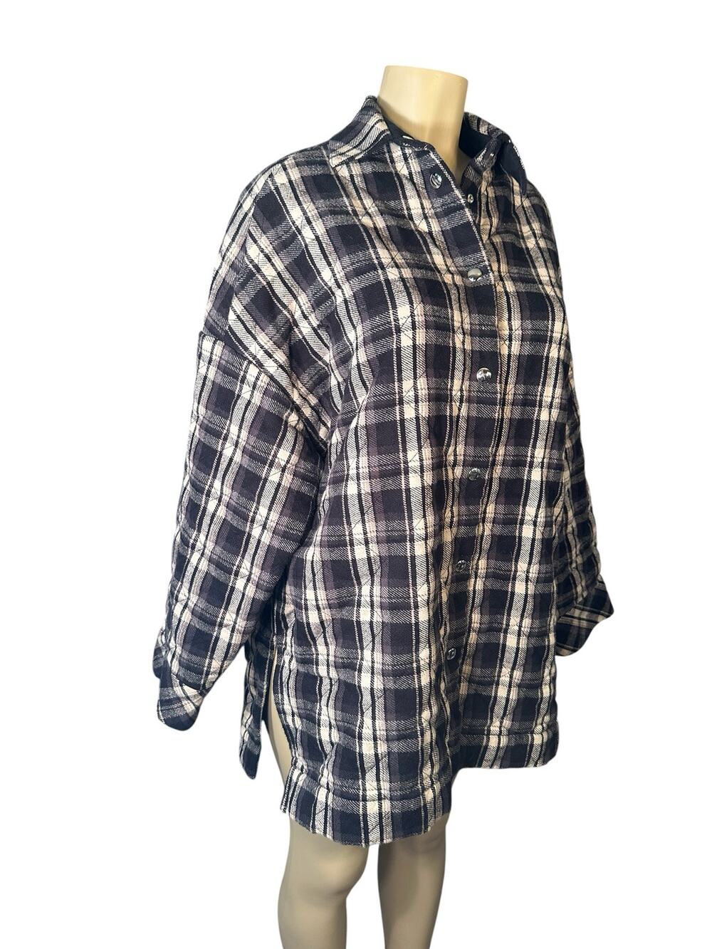 Women 36 S IRO Requena Oversized Quilted Padded Check Black Plaid Jacket Coat